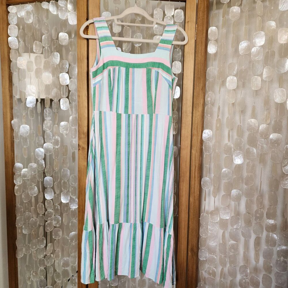 52seven Striped Midi Dress Size 6 Pastel Beachy Coastal Preppy Sundress Summer
